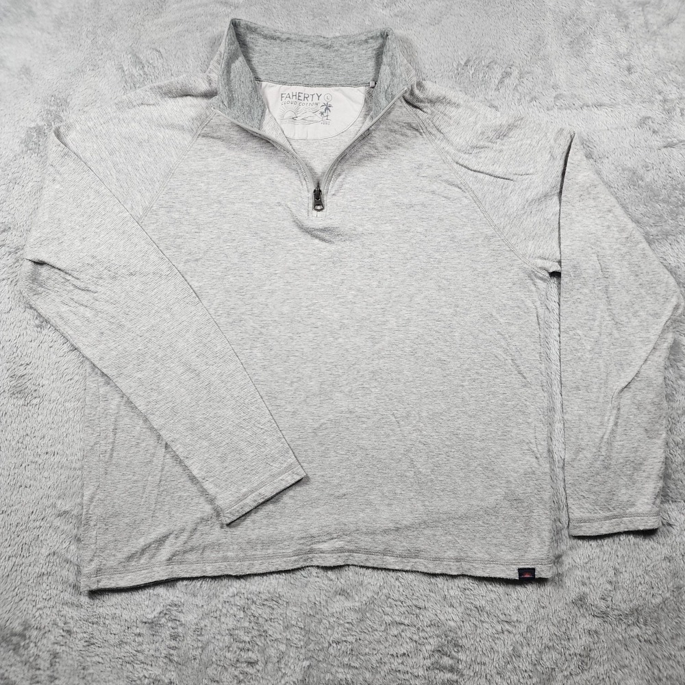 Faherty Sweater Pullover Mens Large Gray Cloud Pima Cotton 1/4 Zip Lightweight